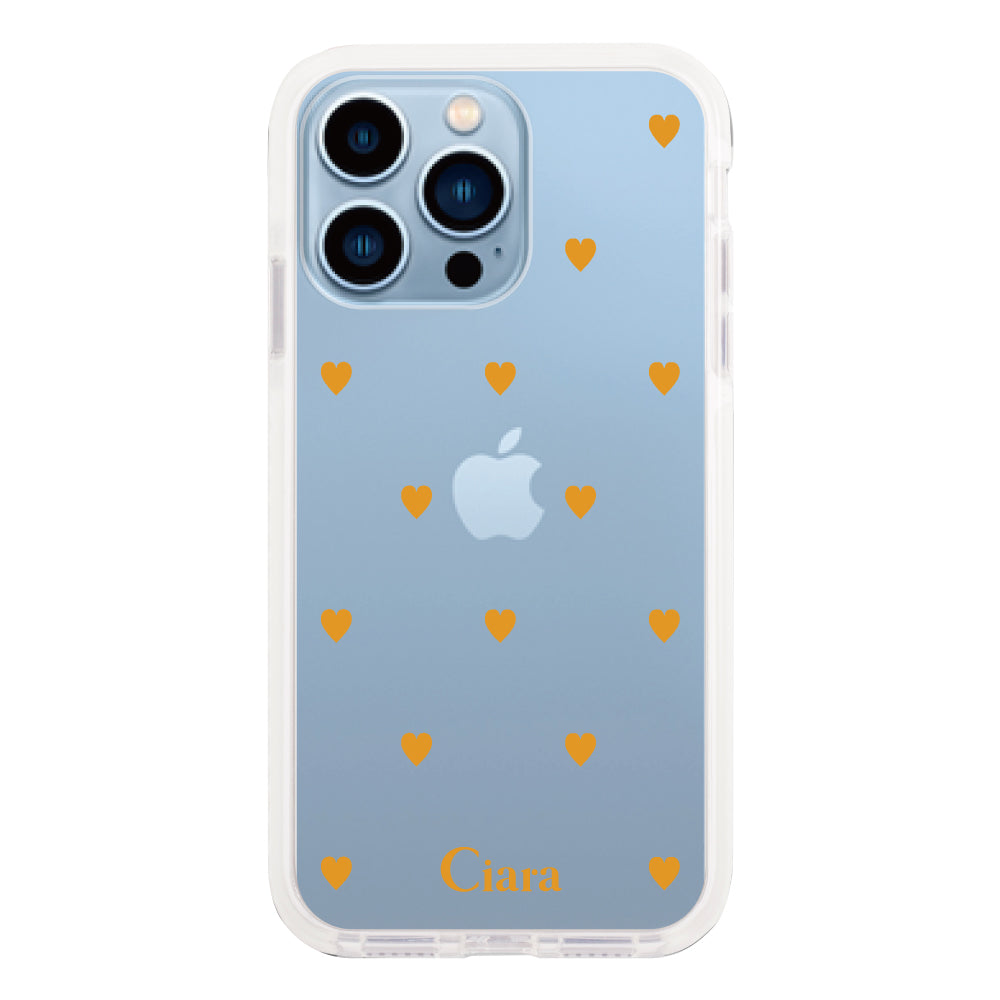 iPhone13ProMax クッションバンパー 耐衝撃クリアケース カラーハート オレンジ