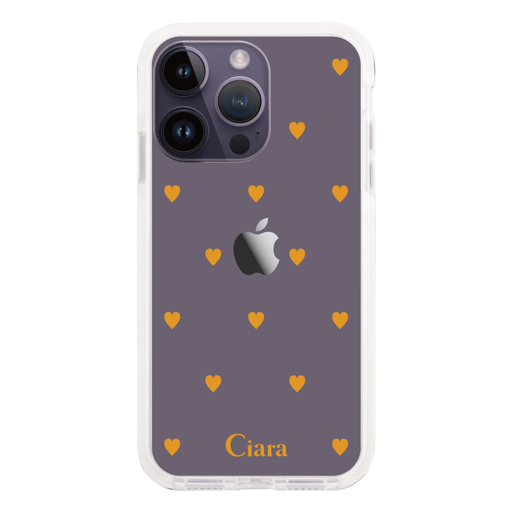 iPhone14ProMax クッションバンパー 耐衝撃クリアケース カラーハート オレンジ