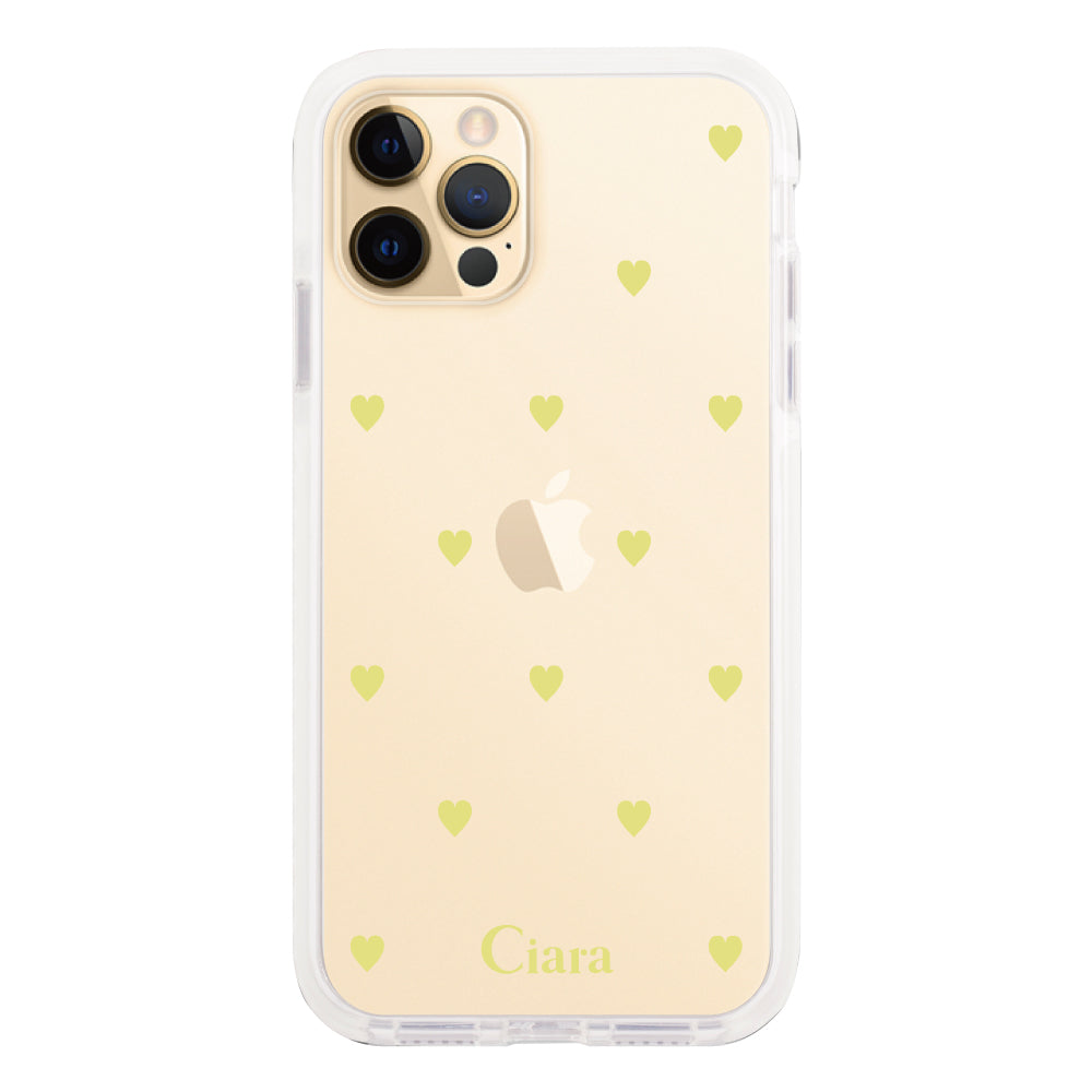 iPhone11Pro クッションバンパー 耐衝撃クリアケース カラーハート イエロー