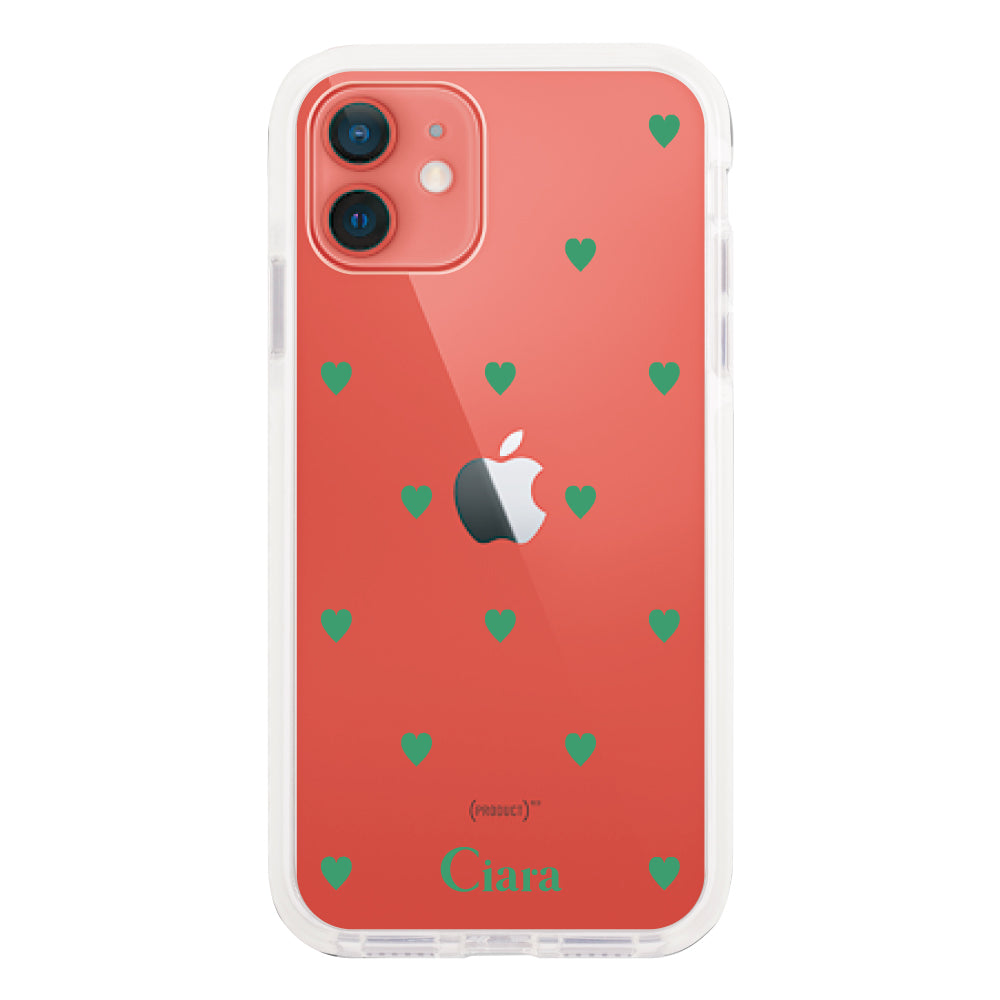 iPhone11 クッションバンパー 耐衝撃クリアケース カラーハート グリーン