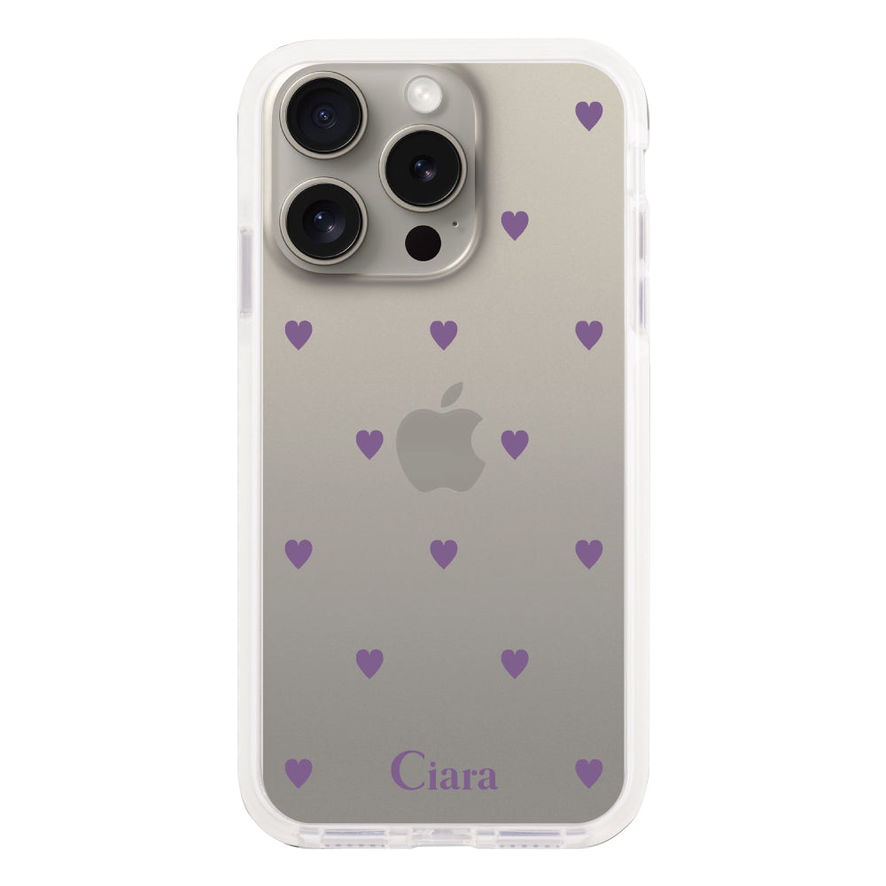 iPhone15Pro クッションバンパー 耐衝撃クリアケース カラーハート パープル