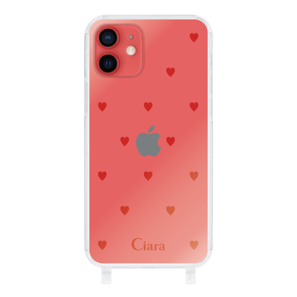 iPhone11ケース ストラップクリアケース カラーハート レッド