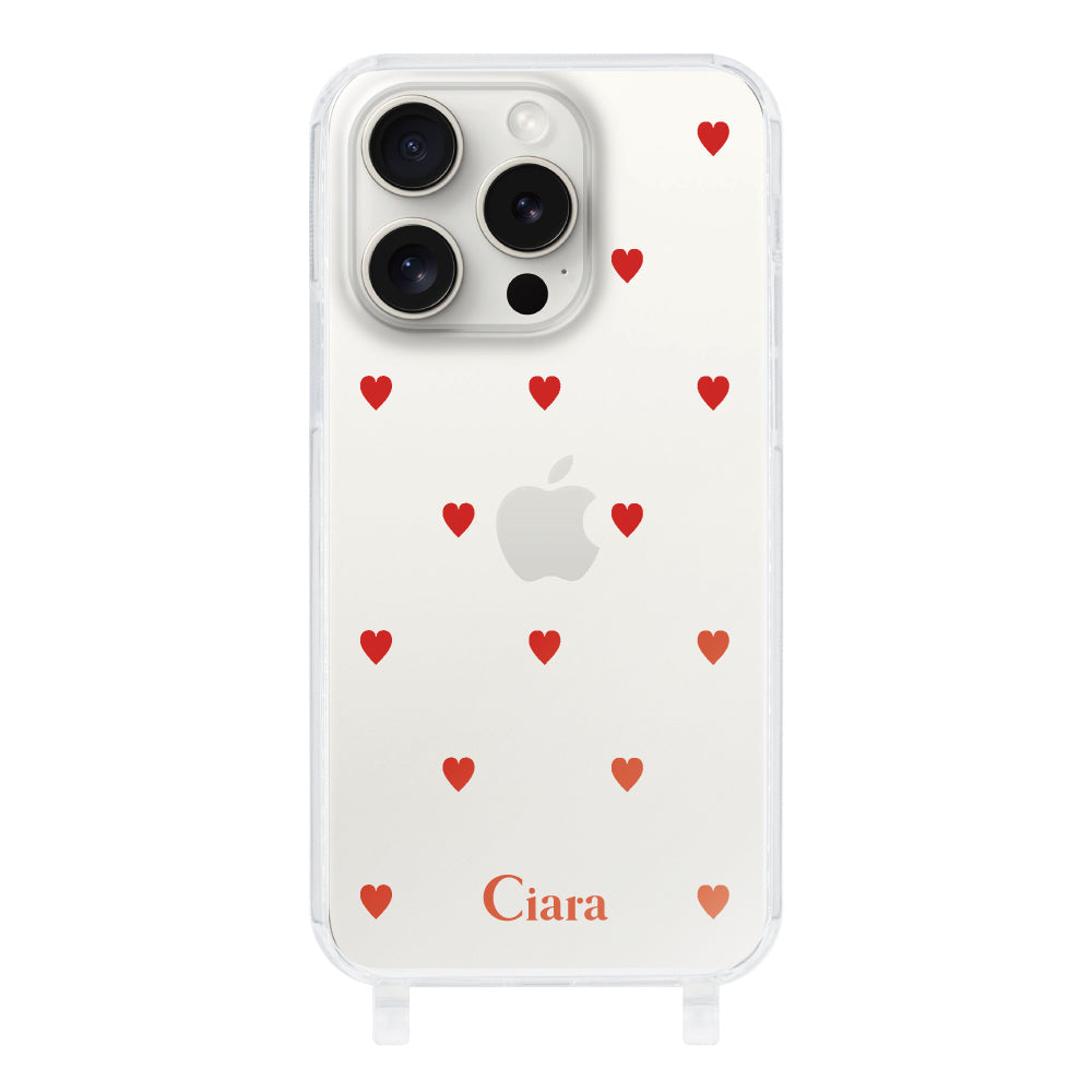 iPhone15ProMaxケース ストラップクリアケース カラーハート レッド