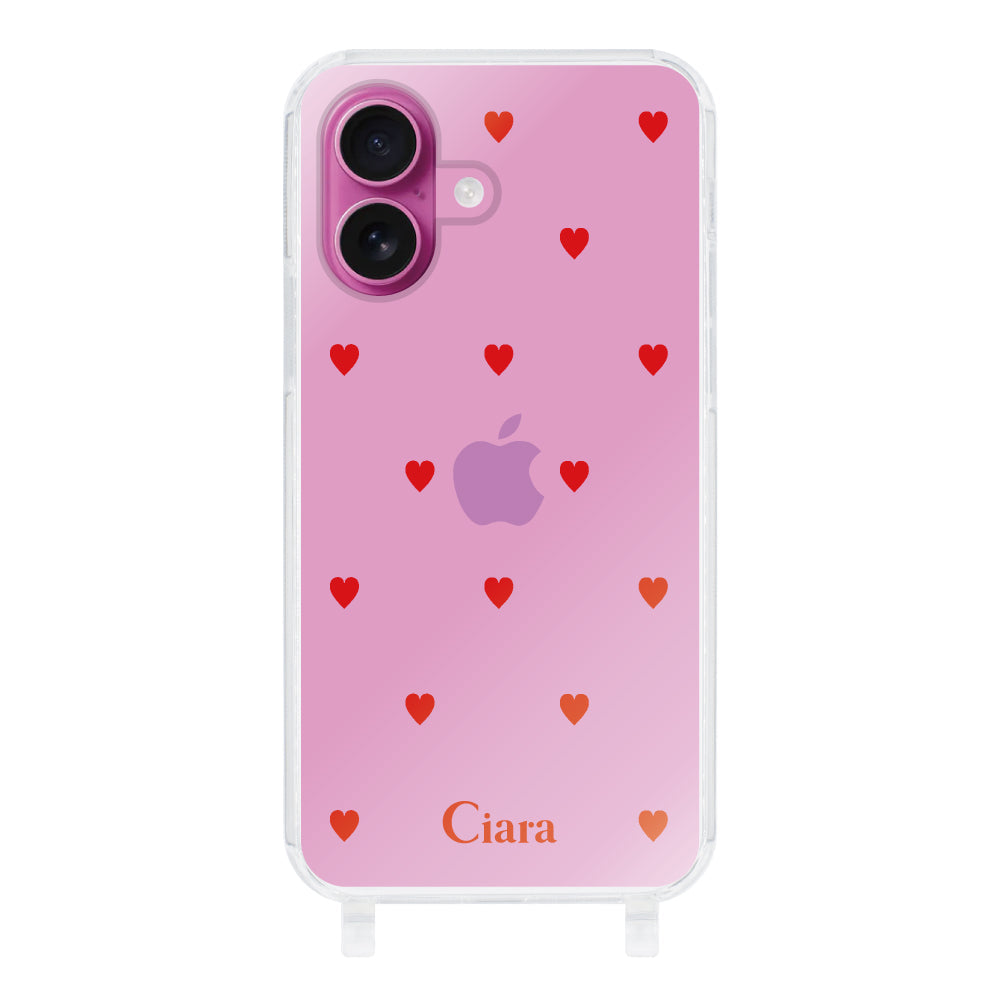 iPhone17 ストラップクリアケース カラーハート レッド