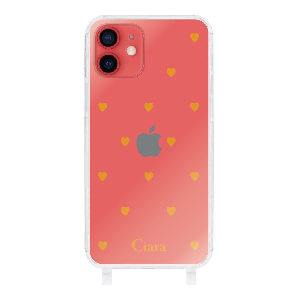 iPhone11ケース ストラップクリアケース カラーハート オレンジ