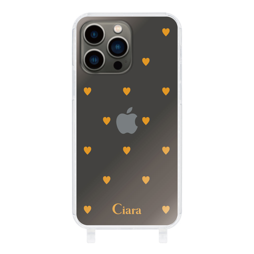 iPhone13Proケース ストラップクリアケース カラーハート オレンジ
