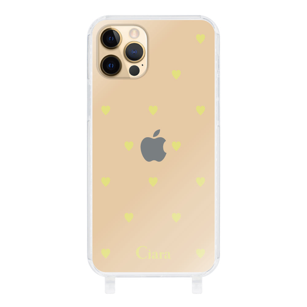 iPhone11Proケース ストラップクリアケース カラーハート イエロー
