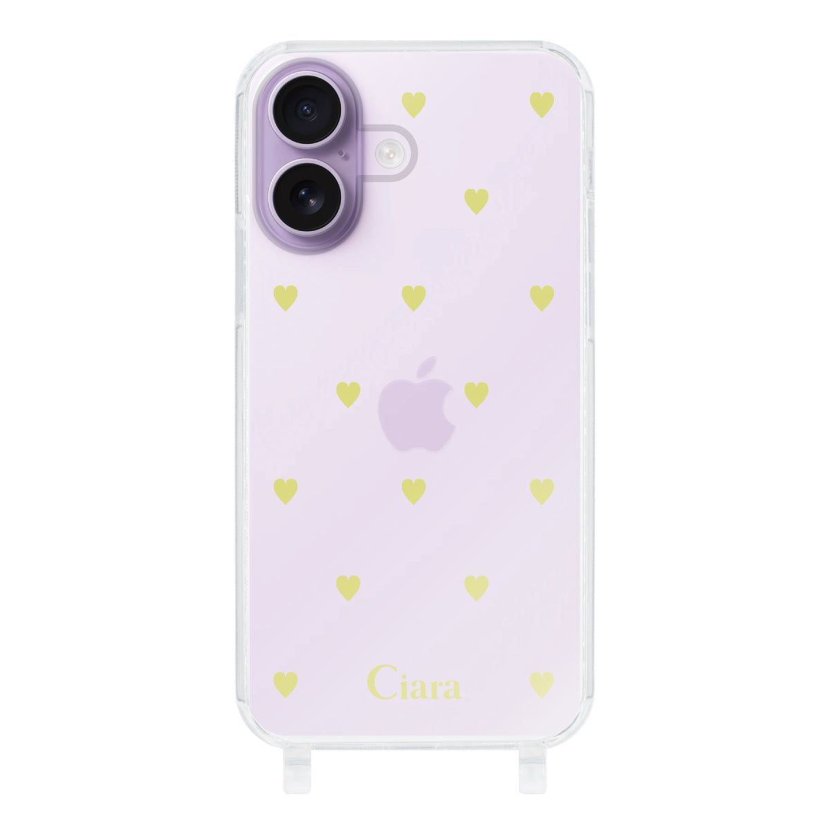 iPhone17 ストラップクリアケース カラーハート イエロー