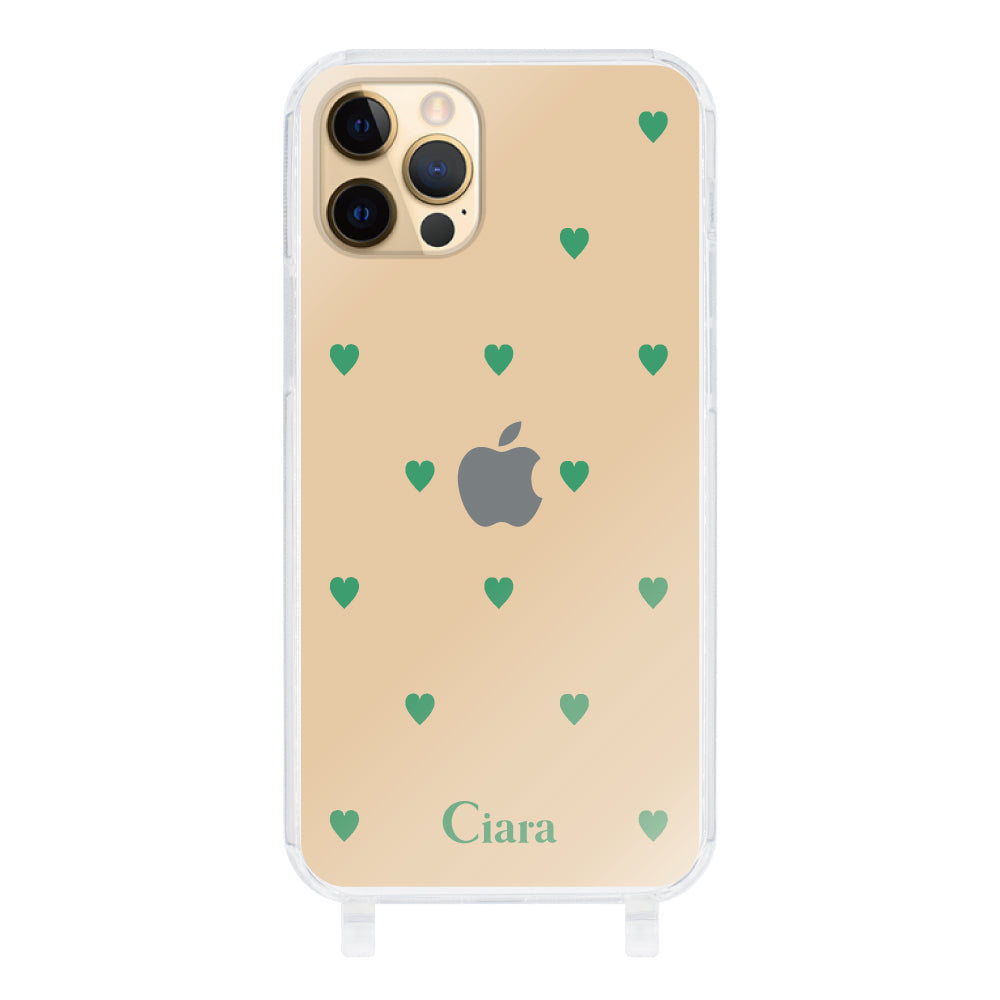 iPhone11Proケース ストラップクリアケース カラーハート グリーン