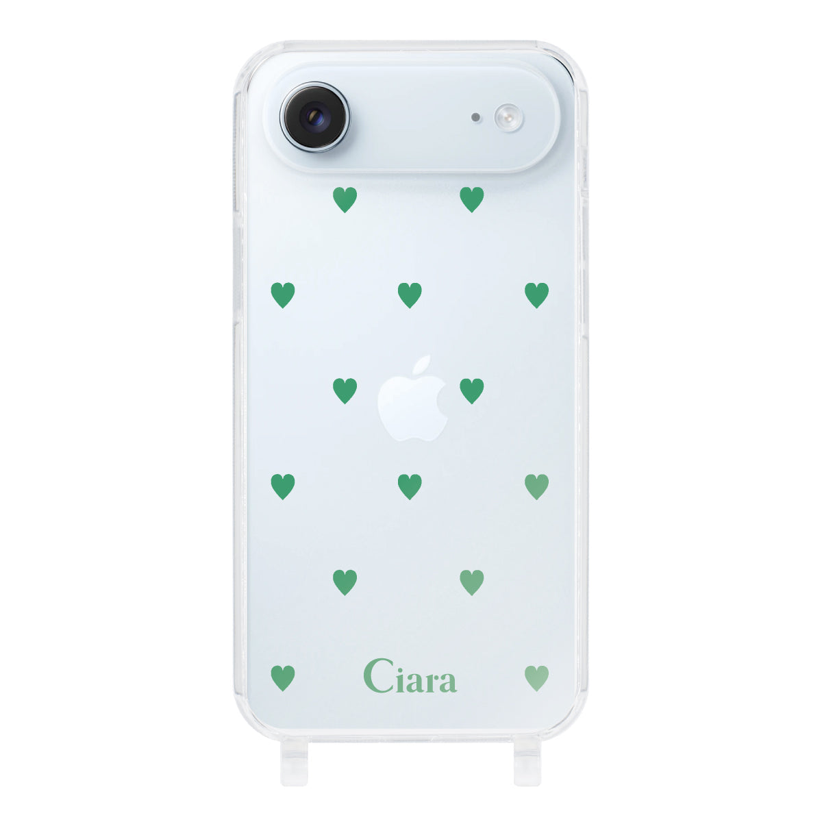 iPhoneAir ストラップクリアケース カラーハート グリーン