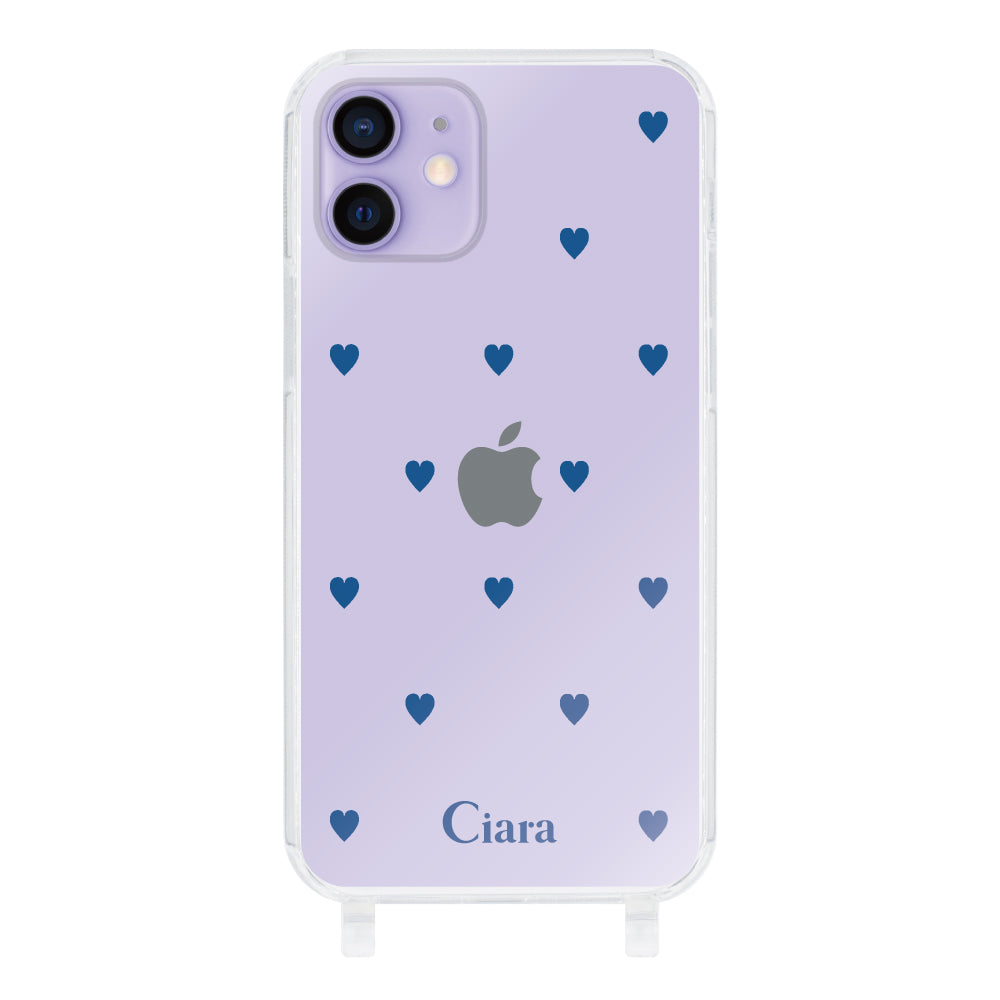 iPhone12/12Proケース ストラップクリアケース カラーハート ブルー