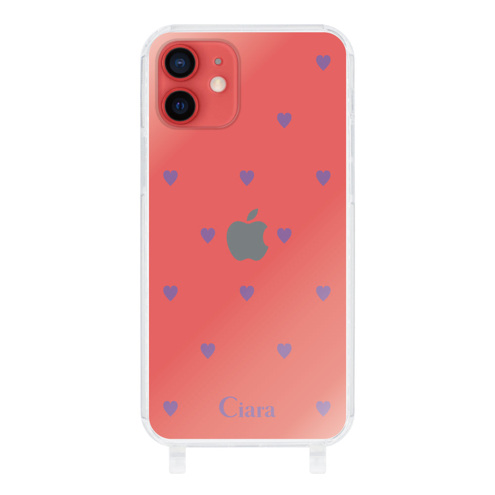 iPhone11ケース ストラップクリアケース カラーハート パープル