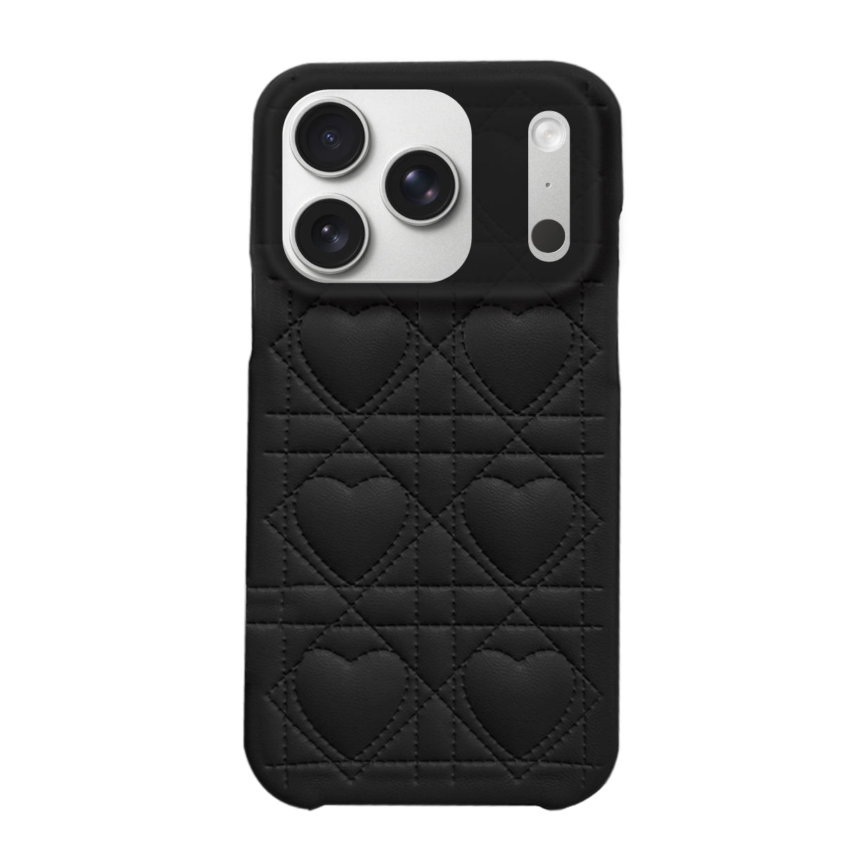 iPhone17Pro ハートキルティングPU レザーケース プティ ブラック