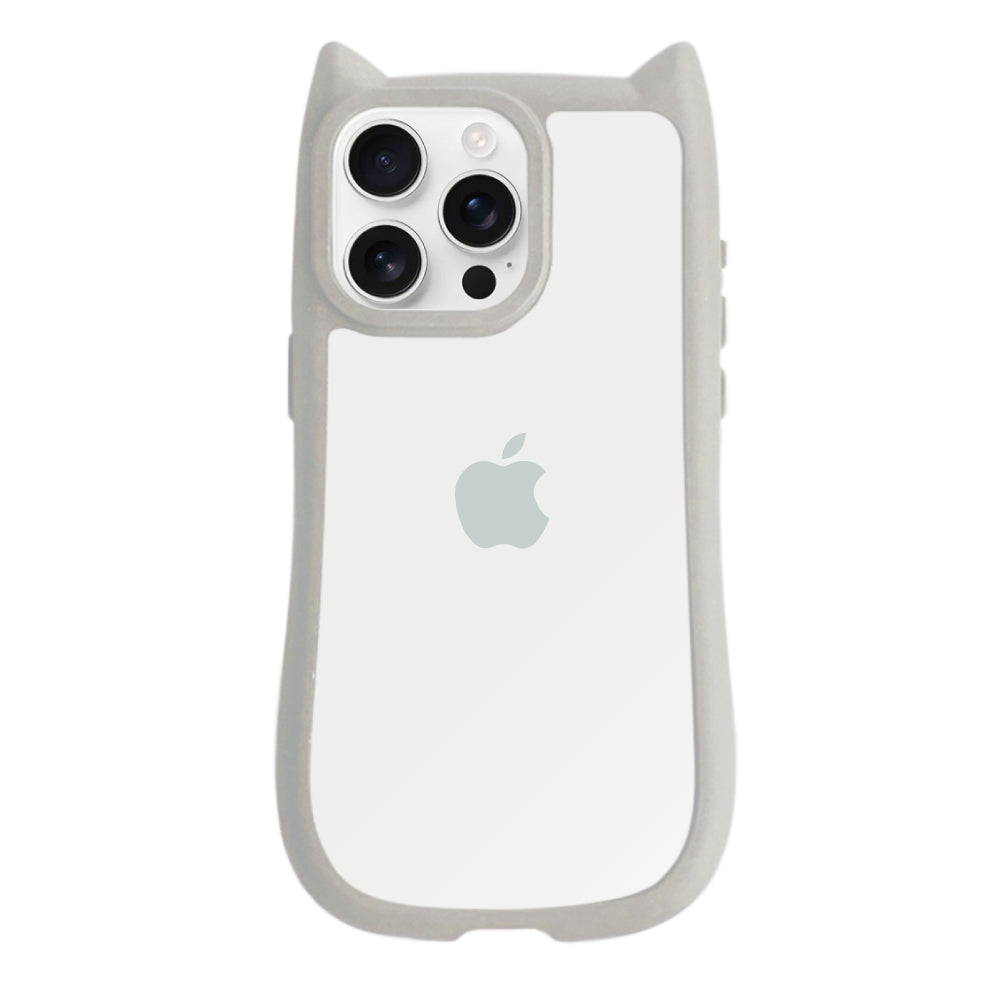 iPhone16ProMax ネコミミグリップ 耐衝撃クリアケース プティ グレー