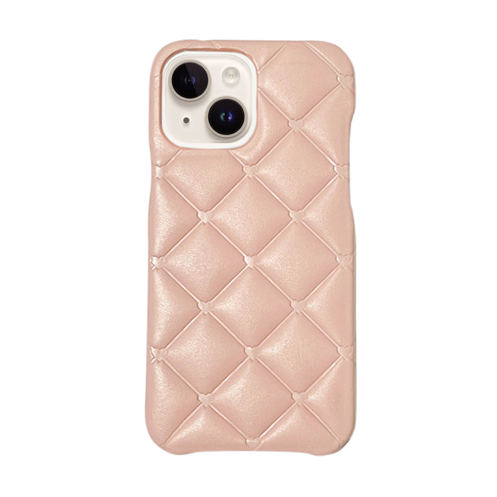 iPhone14/13ケース キルティングミニハートPUレザー プティ ピンク