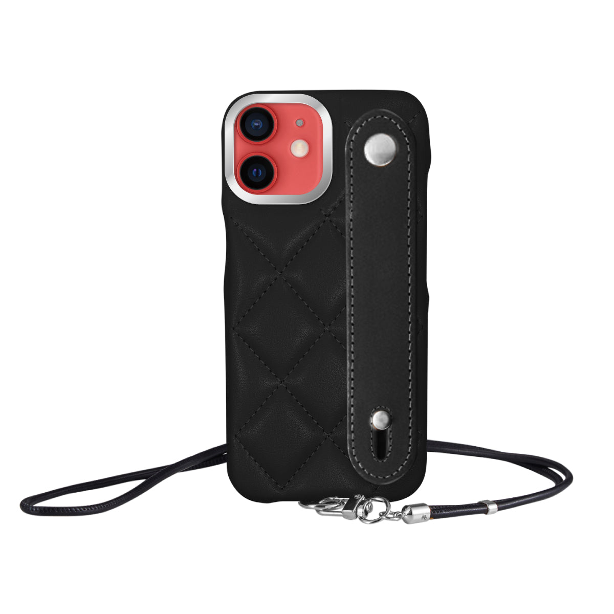 iPhone11 バンドキルティングPUレザーストラップ プティ ブラック/シルバー