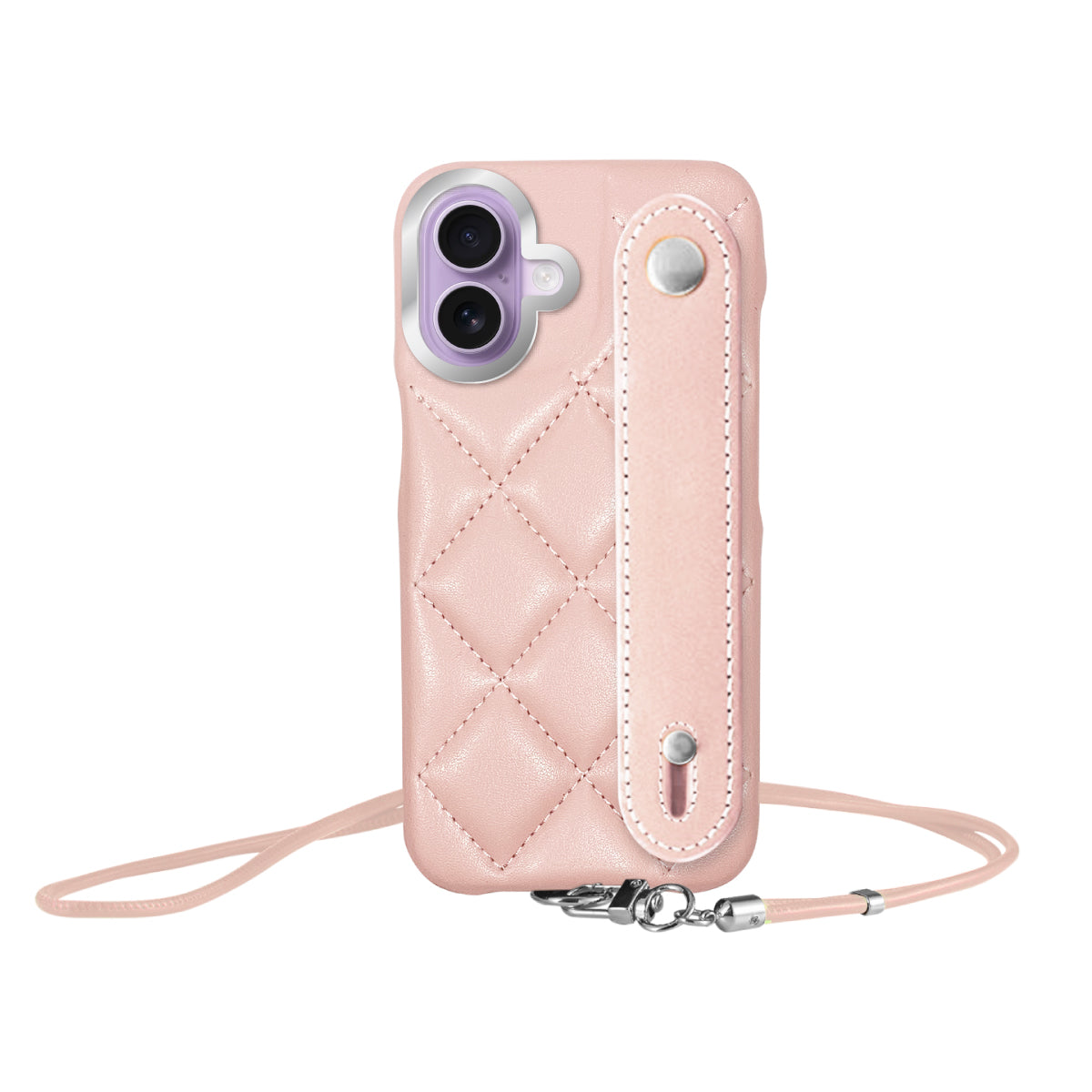 iPhone17 バンドキルティングPUレザーストラップ プティ ピンク/シルバー
