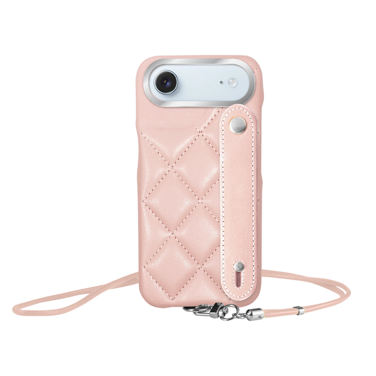 iPhoneAir バンドキルティングPUレザーストラップ プティ ピンク/シルバー