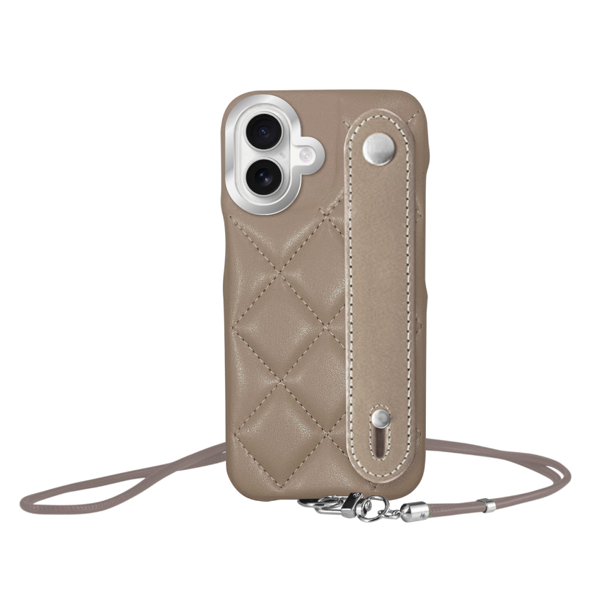 iPhone16 バンドキルティングPUレザーストラップ プティ ベージュ/シルバー