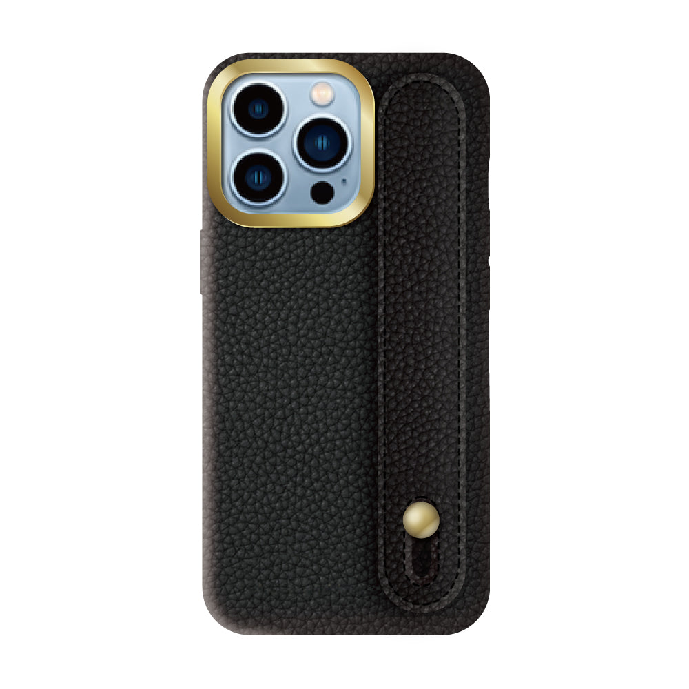 iPhone13ProMaxケース バンドシュリンクレザー プティ ブラック/ゴールド