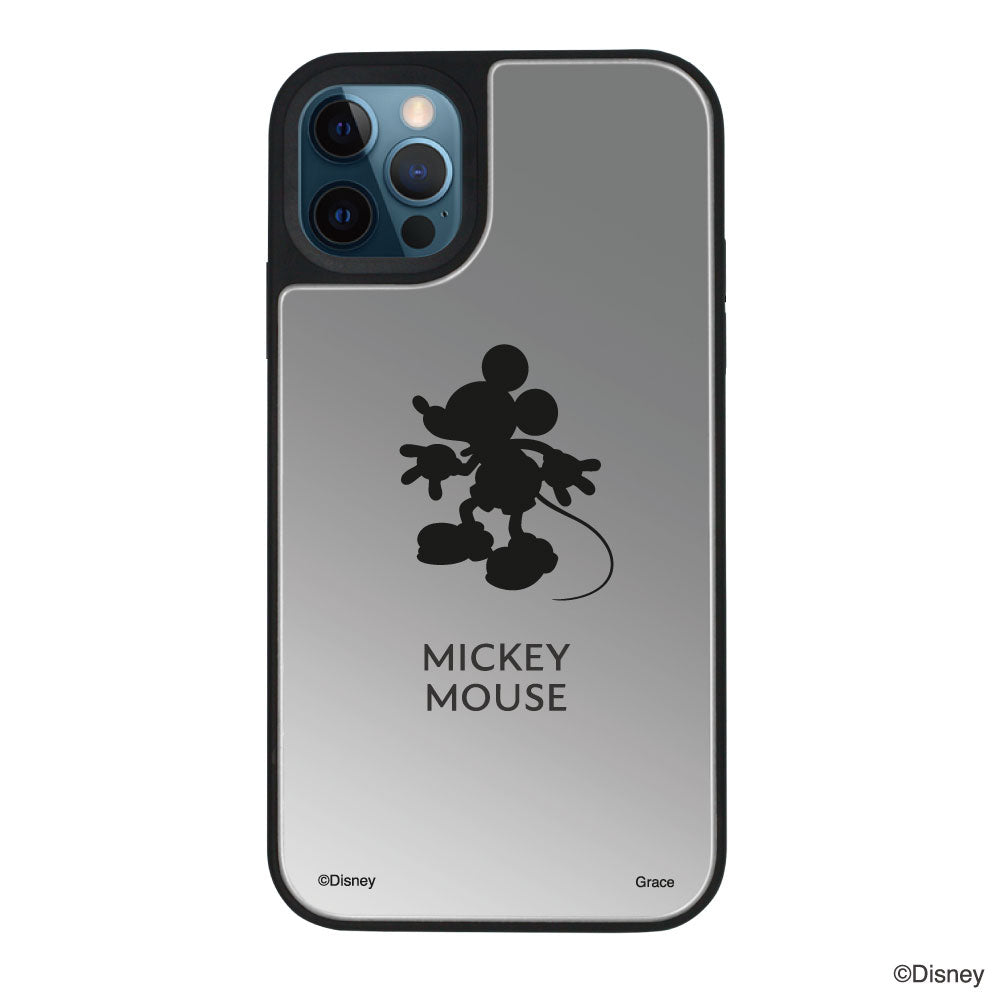 iPhone12ProMaxケース ミラーバンパー ミラー付きケース シルエットミッキーマウス シルバー