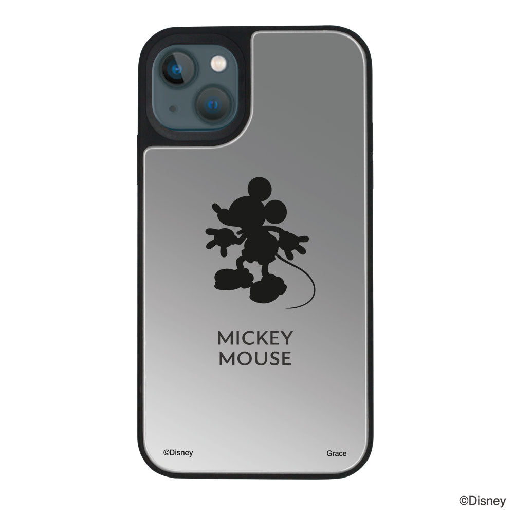 iPhone13miniケース ミラーバンパー ミラー付きケース シルエットミッキーマウス シルバー