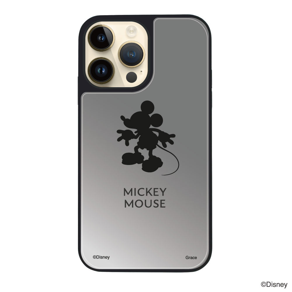 iPhone14Proケース ミラーバンパー ミラー付きケース シルエットミッキーマウス シルバー