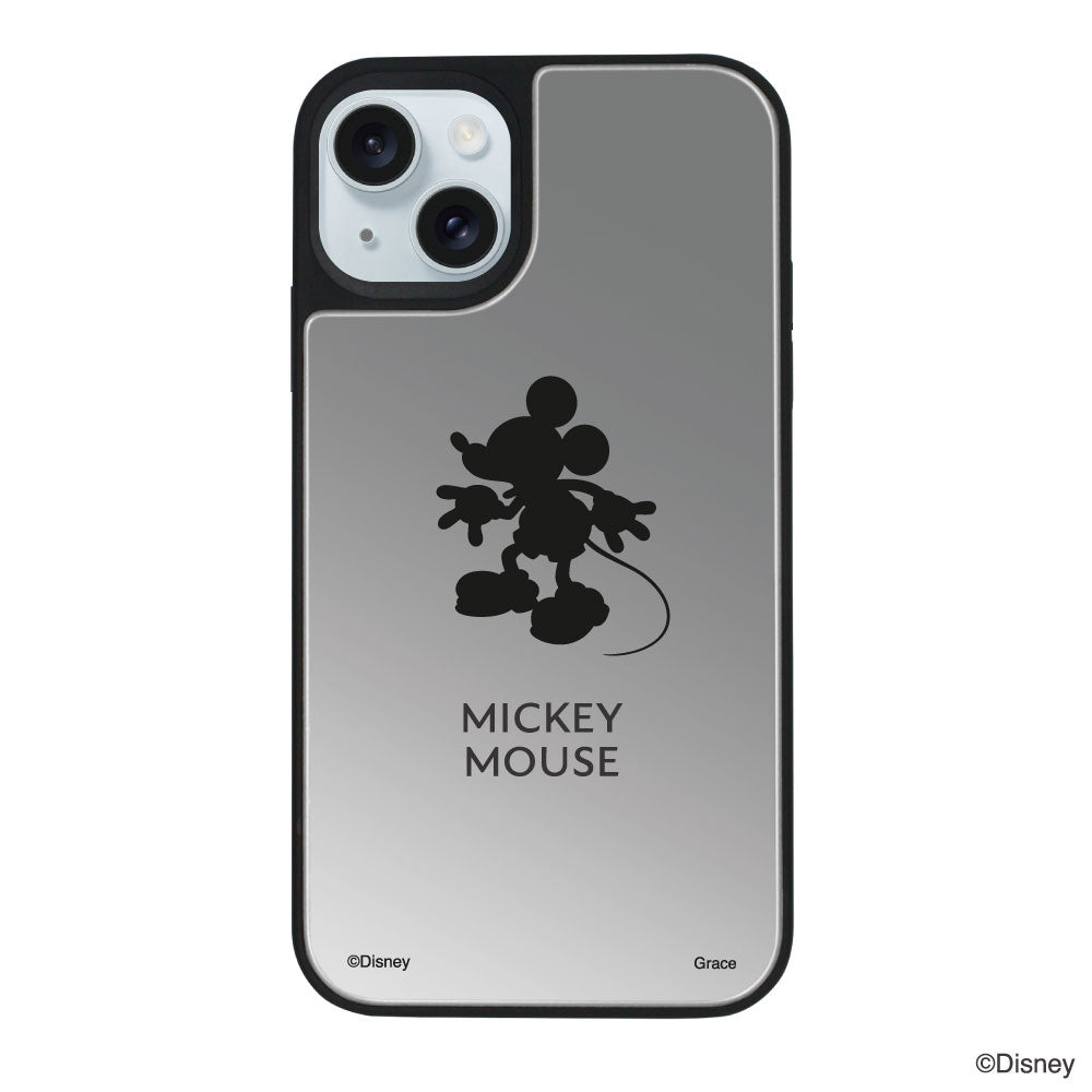 iPhone15Plus/14Plusケース ミラーバンパー ミラー付きケース シルエットミッキーマウス シルバー