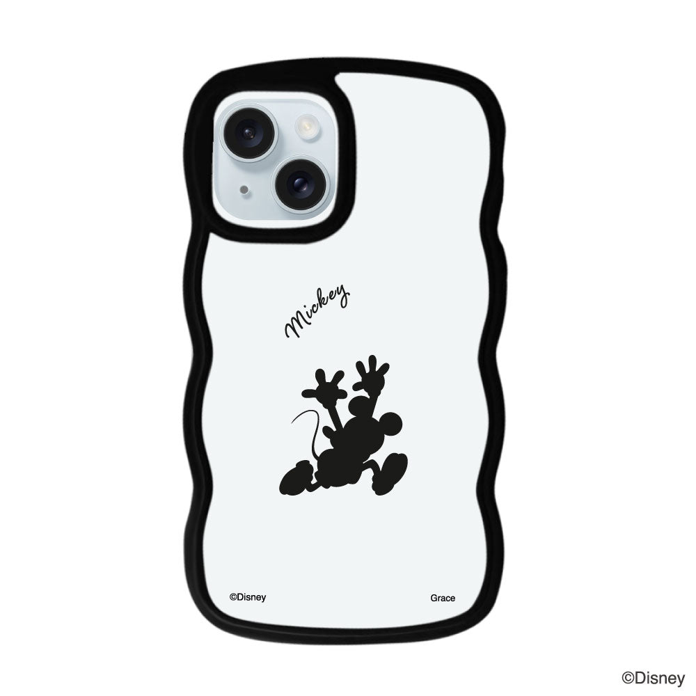 iPhone15Plus/14Plusケース ウェーブフレーム クリアケース シルエットミッキーマウス ブラック