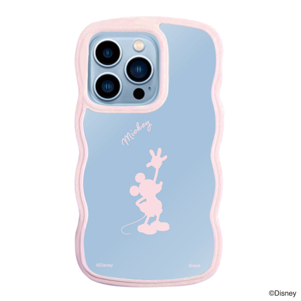 iPhone13ProMaxケース ウェーブフレーム クリアケース シルエットミッキーマウス ピンク
