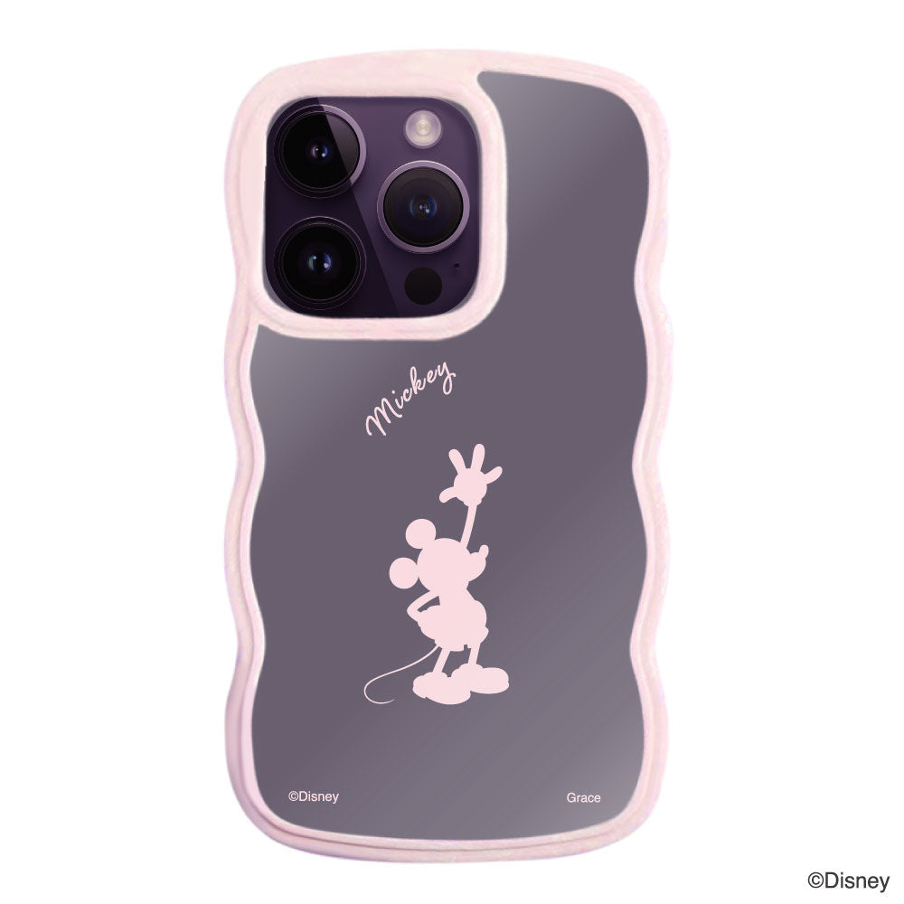iPhone14ProMaxケース ウェーブフレーム クリアケース シルエットミッキーマウス ピンク