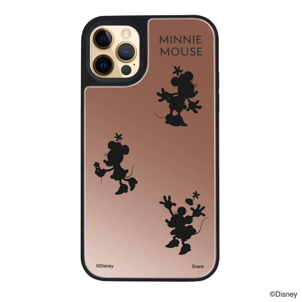 iPhone11Proケース ミラーバンパー ミラー付きケース シルエット3ミニーマウス ローズゴールド