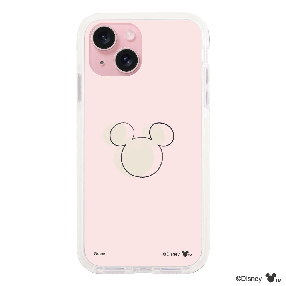 iPhone15 クッションバンパー 耐衝撃クリアケース ラインミッキーマウス クリア