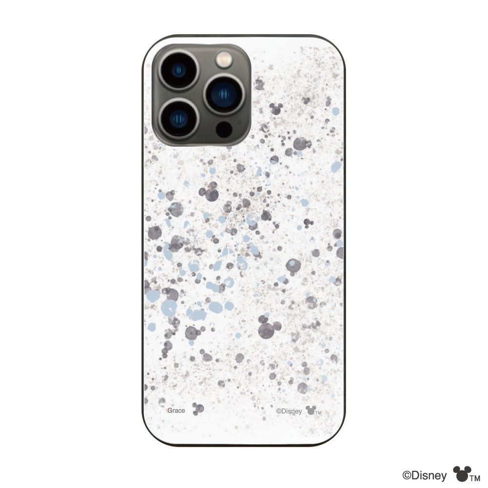 iPhone13Proケース ガラス 強化ガラスケース インクドット柄ミッキーマウス グレー