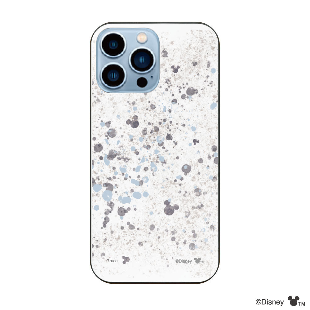 iPhone13ProMaxケース ガラス 強化ガラスケース インクドット柄ミッキーマウス グレー