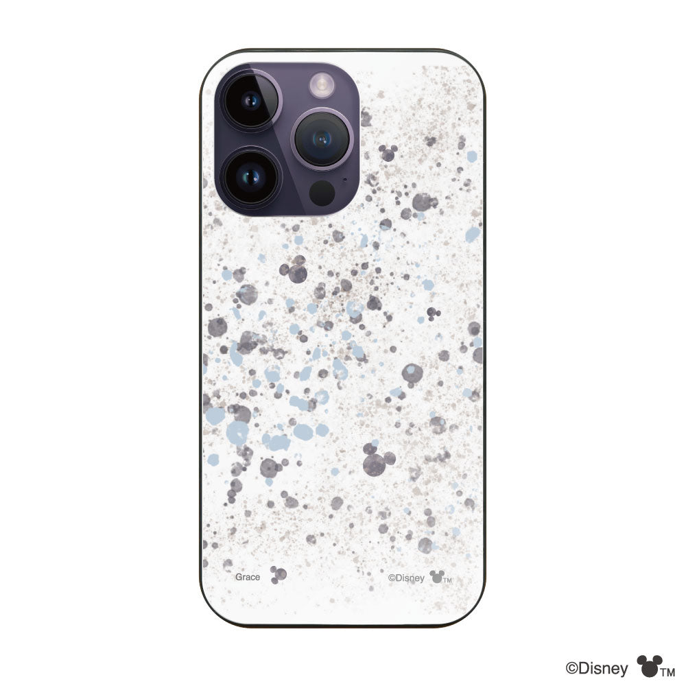 iPhone14ProMaxケース ガラス 強化ガラスケース インクドット柄ミッキーマウス グレー