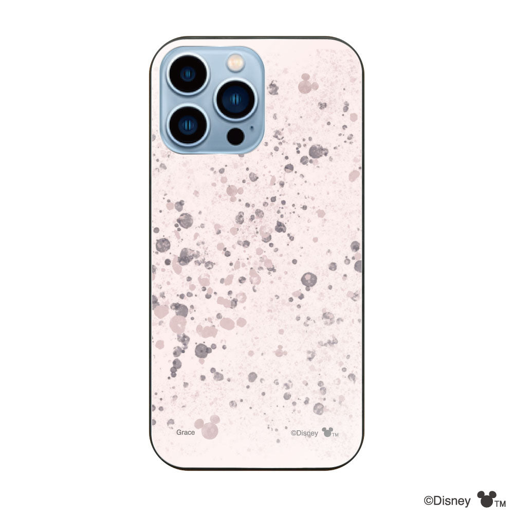 iPhone13ProMaxケース ガラス 強化ガラスケース インクドット柄ミッキーマウス ピンク
