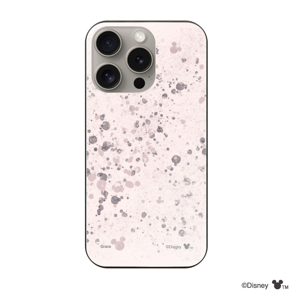 iPhone15Proケース ガラス 強化ガラスケース インクドット柄ミッキーマウス ピンク