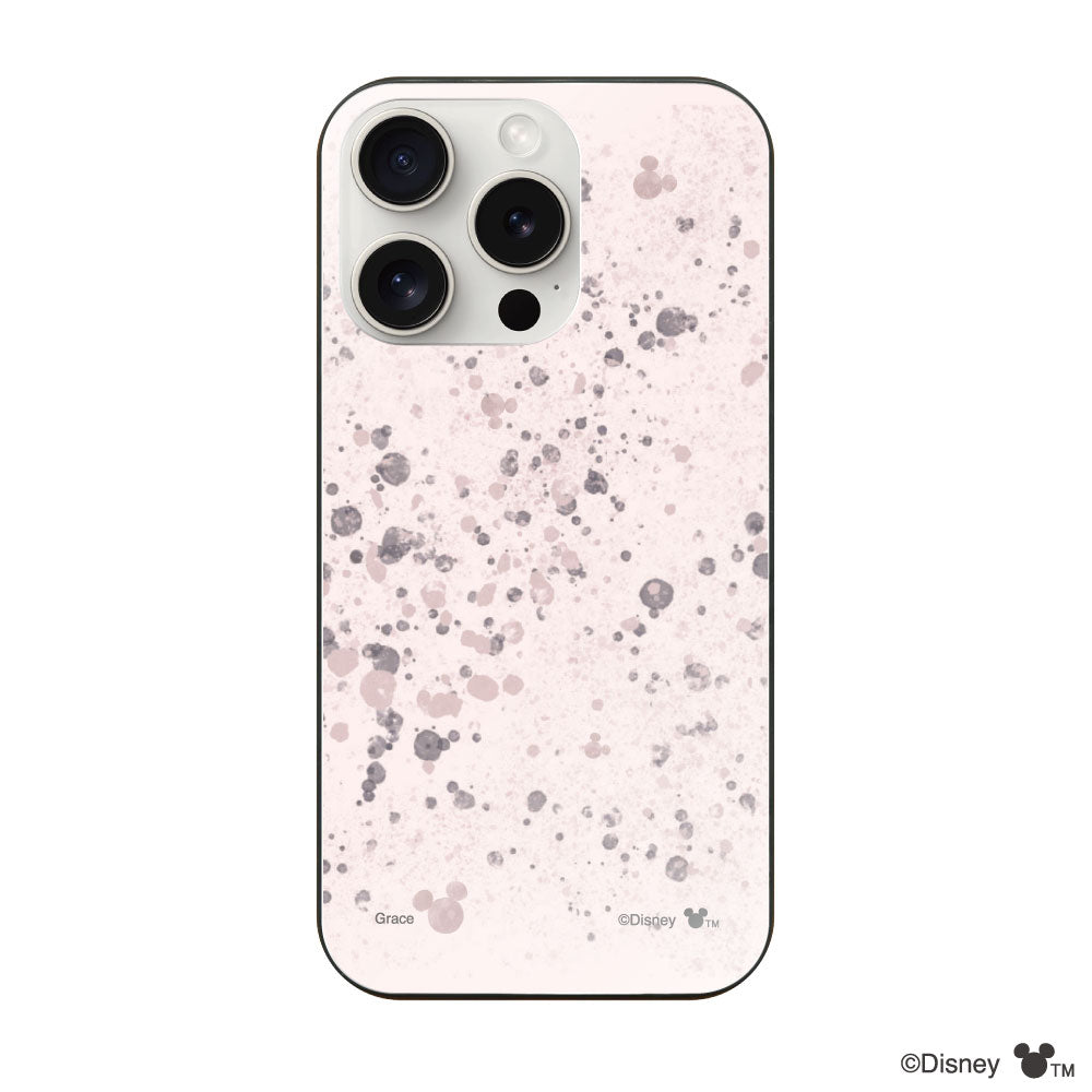 iPhone15ProMaxケース ガラス 強化ガラスケース インクドット柄ミッキーマウス ピンク