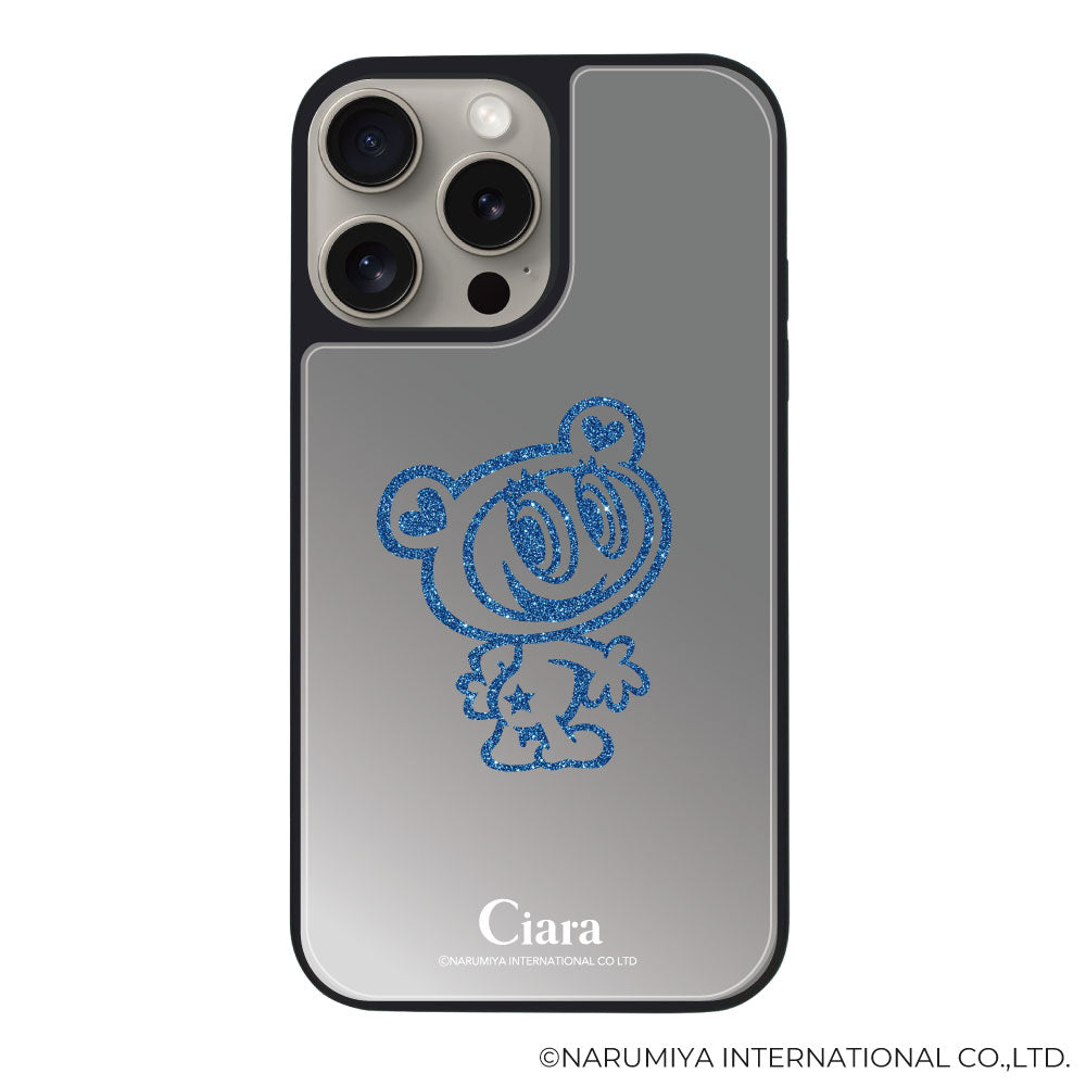iPhone15Pro ミラーバンパー ミラー付きケース エンジェルブルー グリッター シルバー