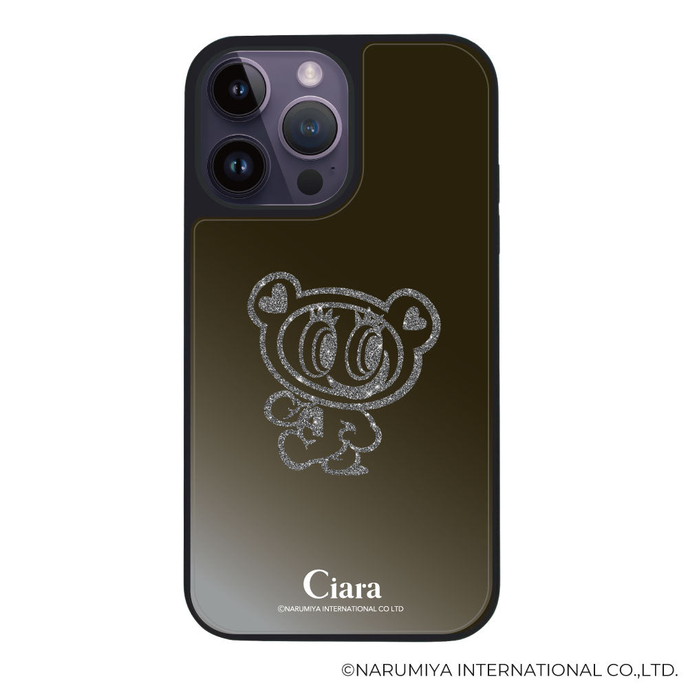 iPhone14ProMax ミラーバンパー ミラー付きケース エンジェルブルー グリッター ブラック