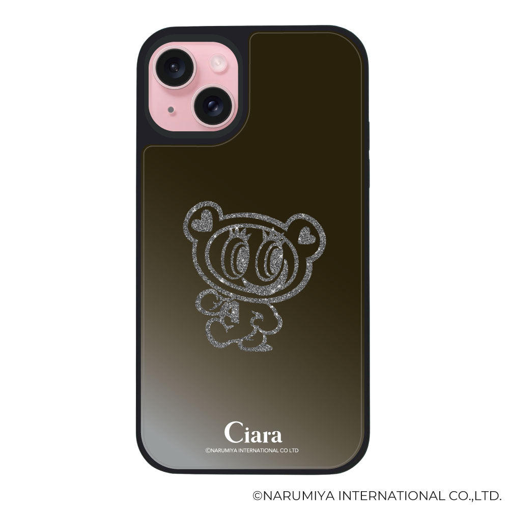 iPhone15 ミラーバンパー ミラー付きケース エンジェルブルー グリッター ブラック