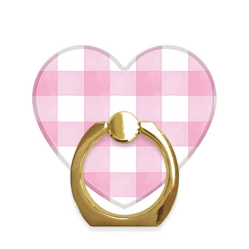 スマホリング ハート ピンクギンガム Gold