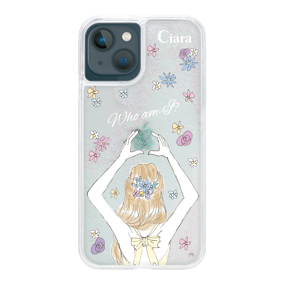 iPhone13mini グリッター オイルクリアケース バックショット イエロー