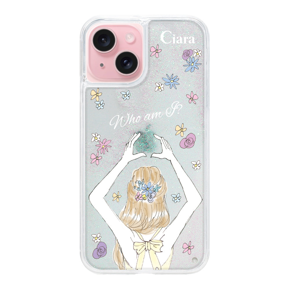 iPhone15 グリッター オイルクリアケース バックショット イエロー
