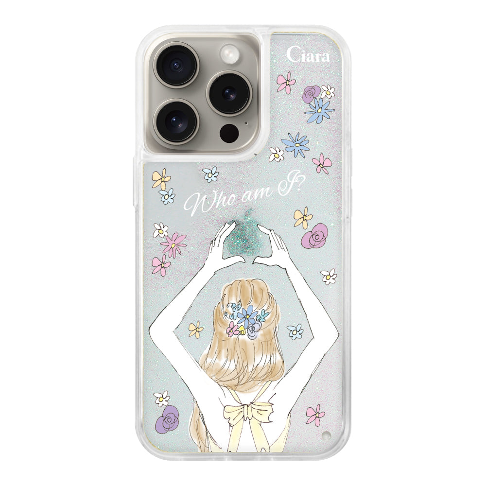 iPhone15Pro グリッター オイルクリアケース バックショット イエロー