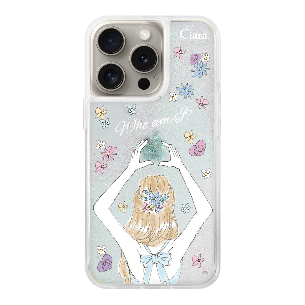 iPhone15Pro グリッター オイルクリアケース バックショット ブルー