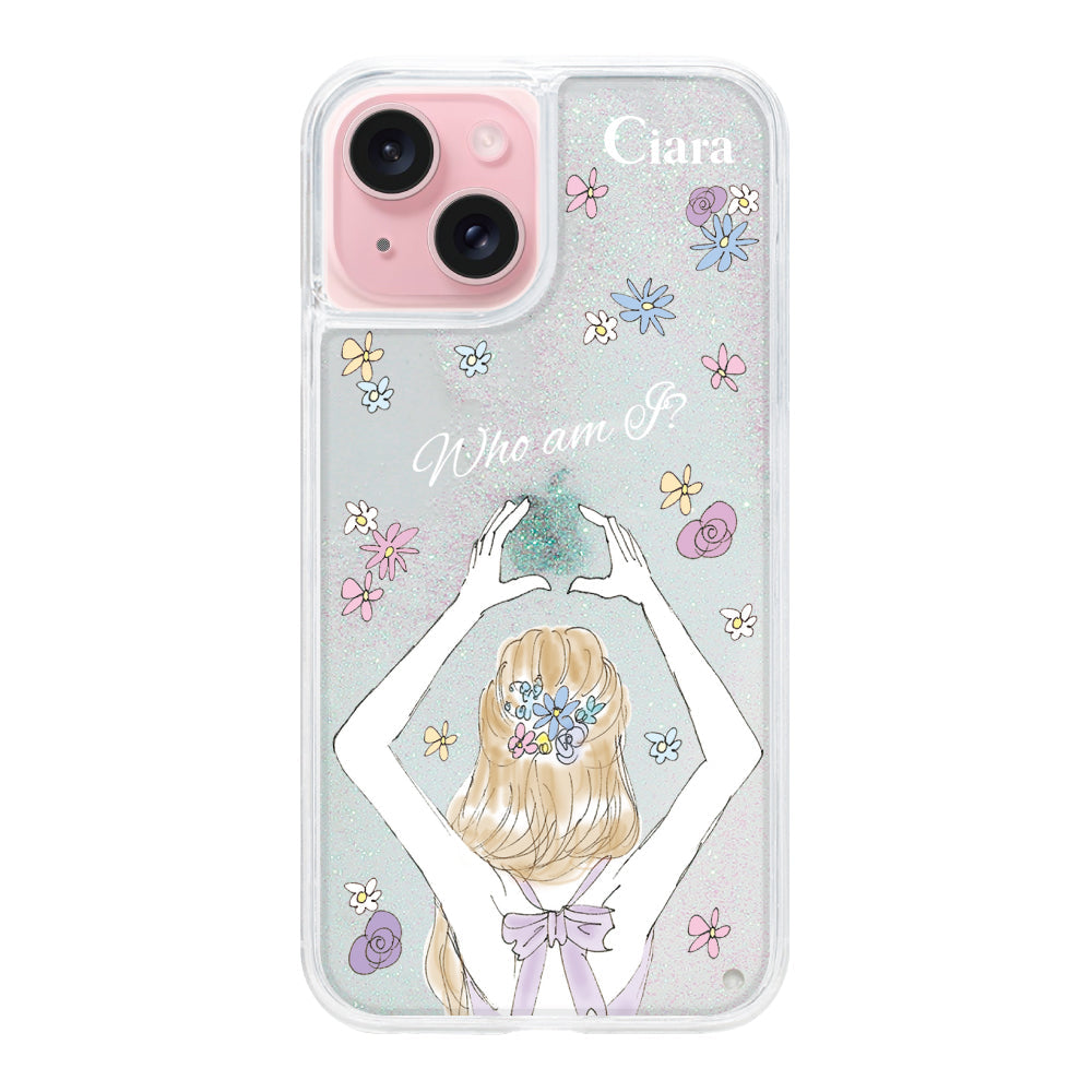 iPhone15 グリッター オイルクリアケース バックショット パープル