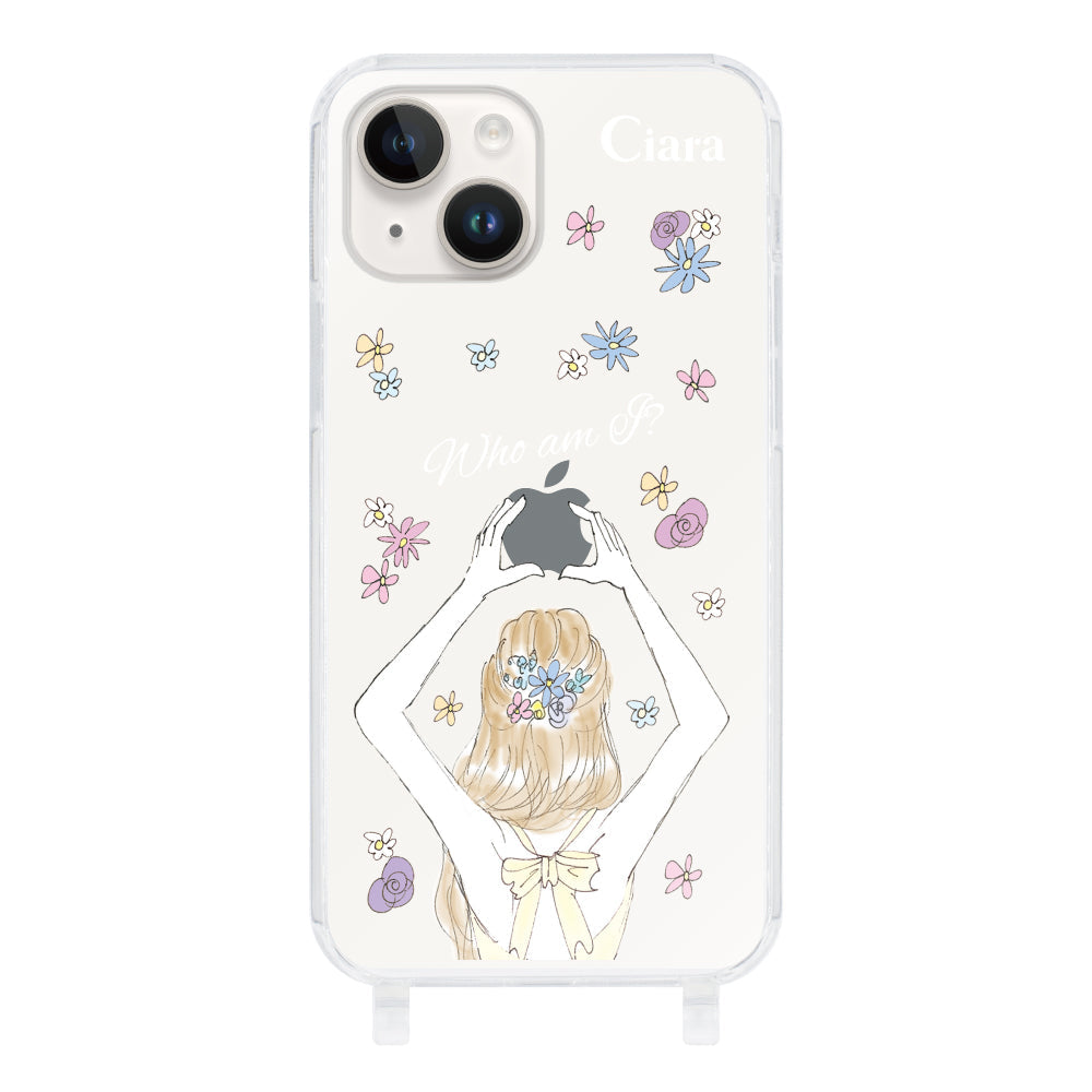iPhone14ケース ストラップクリアケース バックショット イエロー