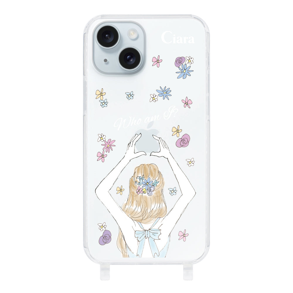iPhone15Plusケース ストラップクリアケース バックショット ブルー